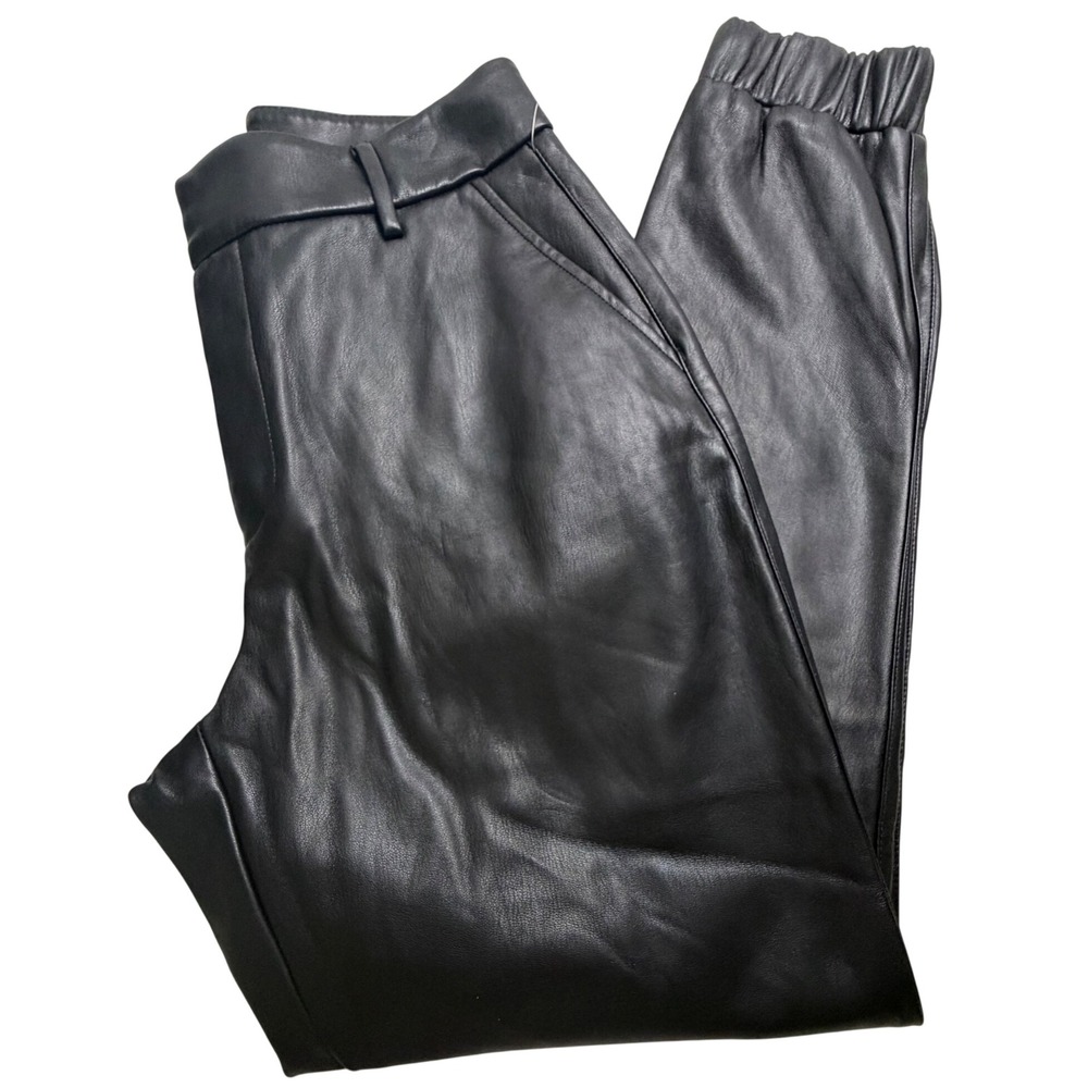 Bar III Womens Black Faux Leather Joggers High Rise Elastic Cuff Pants Size 6